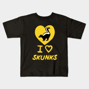 I Love Skunks for Skunk Lovers, Yellow Kids T-Shirt